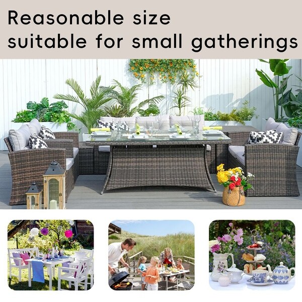 Moda 7piece Patio Outdoor Wicker Sofa Set with Fire Pit Table