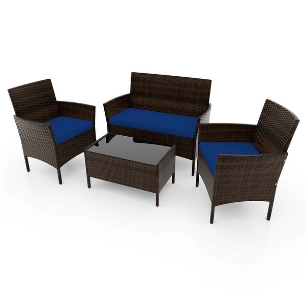 4 PCS Outdoor Rattan Conversation Set Patio Wicker Furniture Set