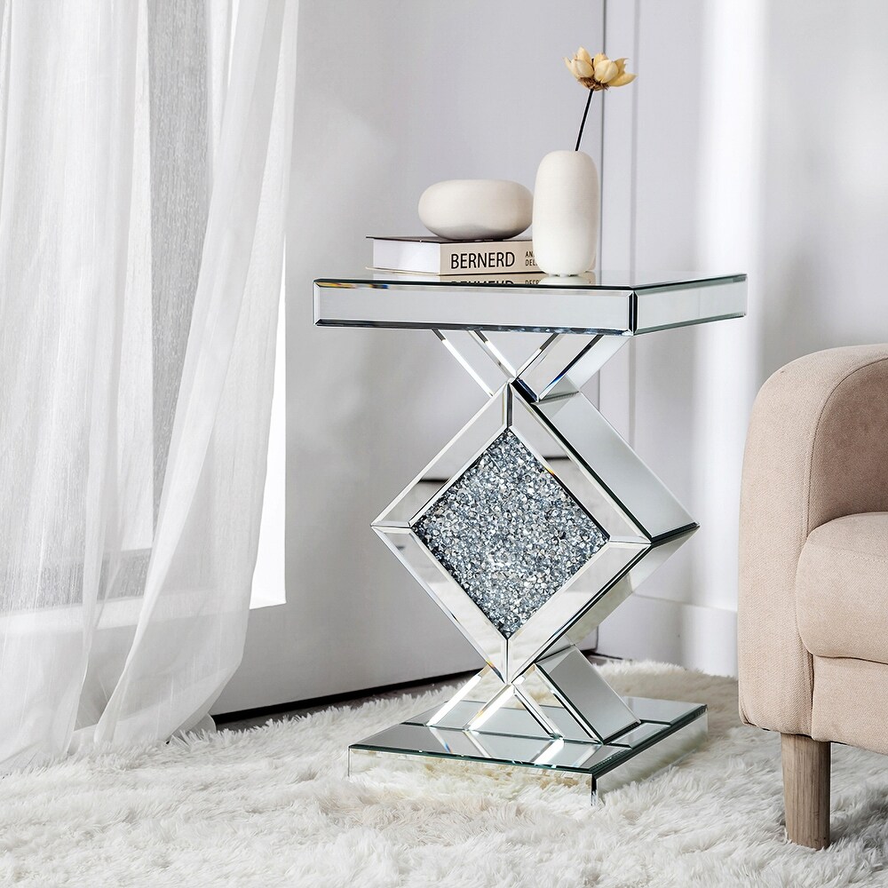 Rectangular Mirrored Glass End Table Modern Silver Accent Table