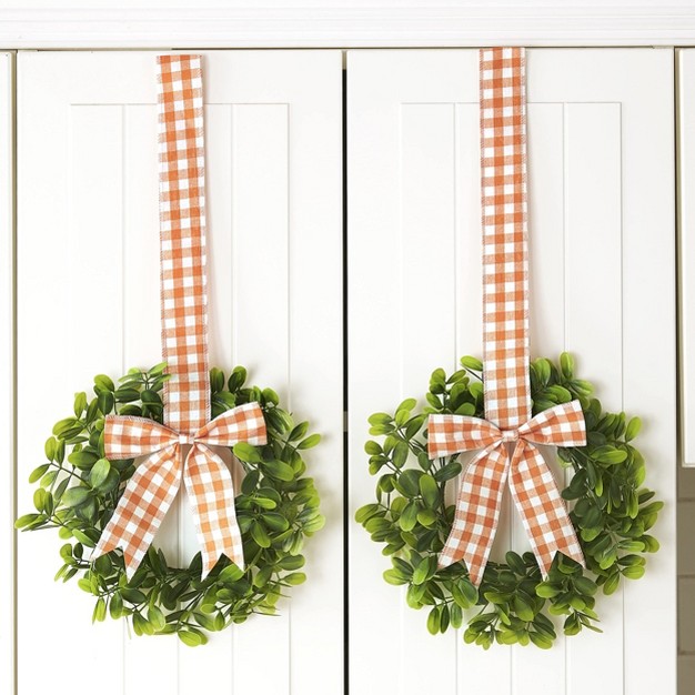 The Lakeside Collection Cabinet Hanging Decorative Seasonal Ribbon Wreaths Set Of 2