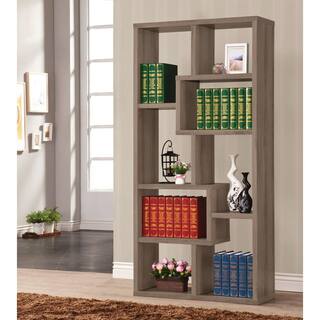 Coaster 71.88 in. Weathered Gray Wood 8-shelf Etagere Bookcase with Open Back 800510