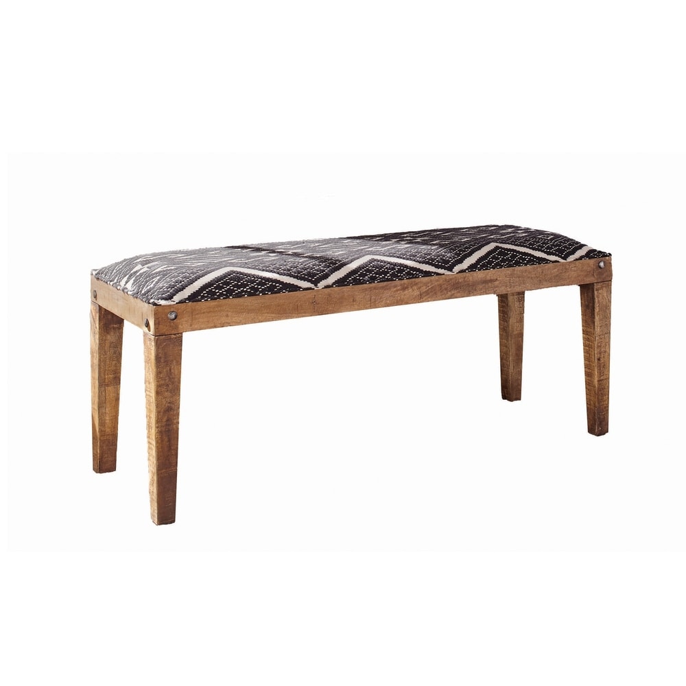 Fabric Upholstered Wooden Bench with Tapered Legs  Brown and Blue