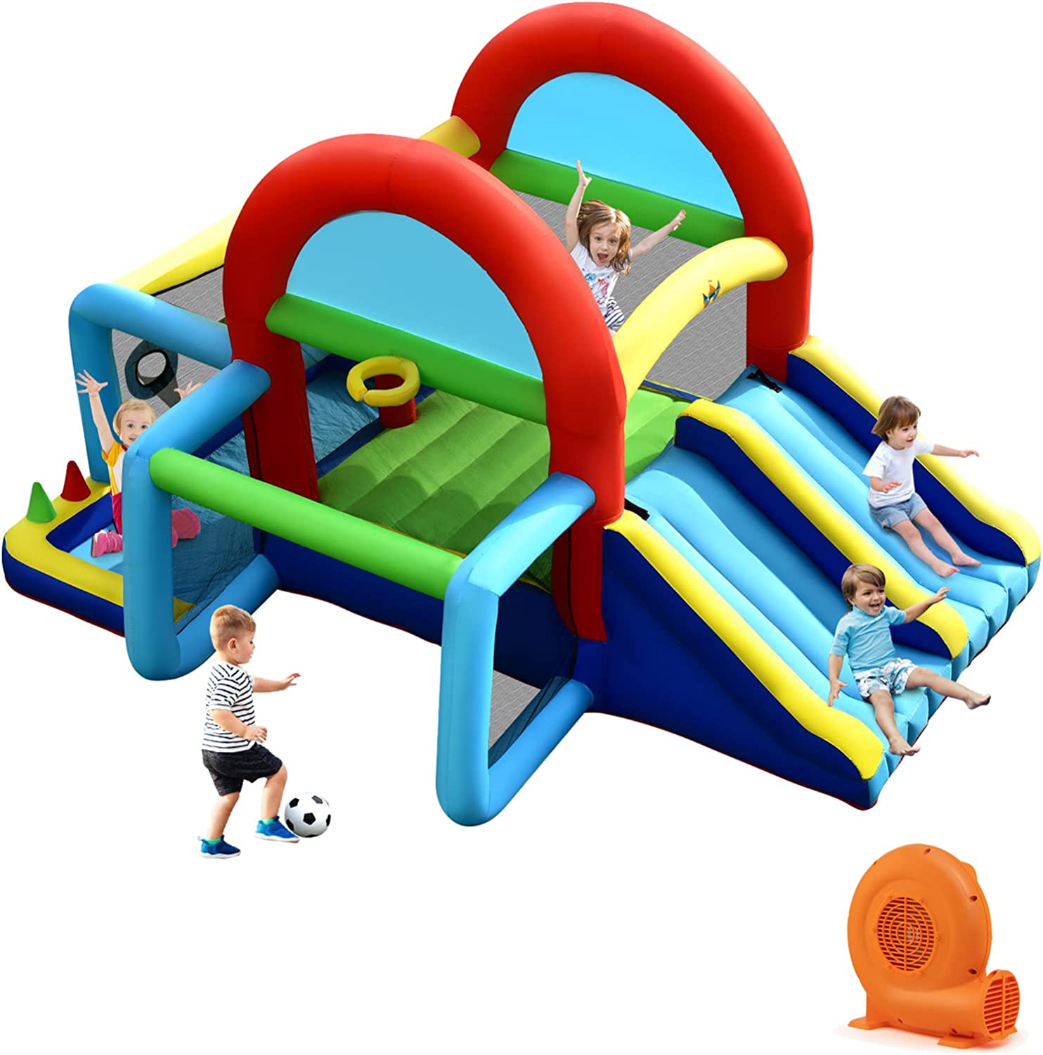 Costzon 8 in 1 Inflatable Bounce House, Bouncy House for Kids Indoor Outdoor Party Family with Canopy