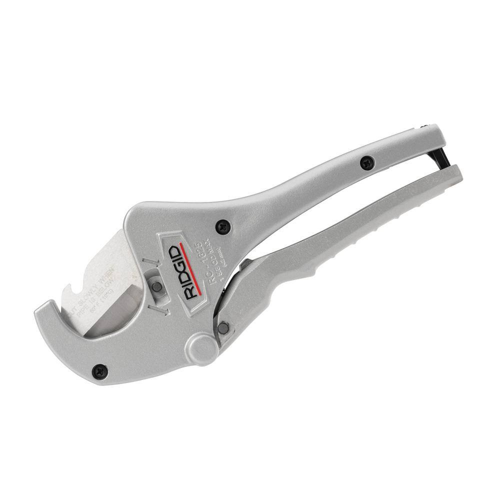 RIDGID 18 in. - 1-58 in. RC-1625 Aluminum Ratchet Action Plastic Pipe and Tubing Cutter Tool for Multilayer Tubing Jobs 23498