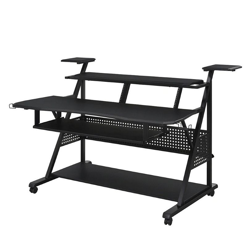 Gia 67 Inch Music Desk Studio Workstation， Keyboard Tray， Shelves， Black