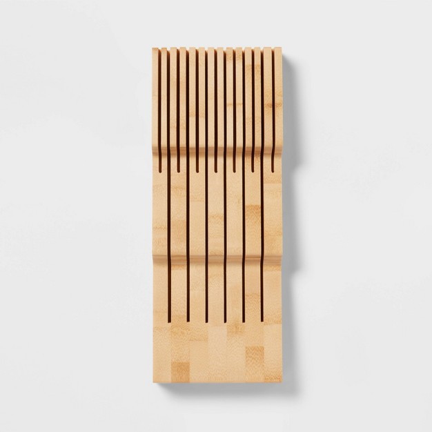 Bamboo In Drawer Knife Organizer Yellow