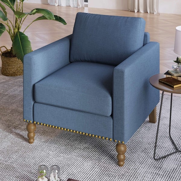 Classic Linen Armchair Accent Chair with Bronze Nailhead Trim