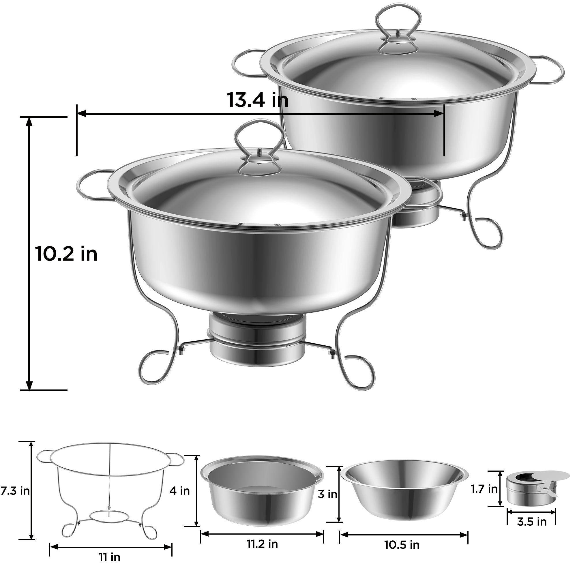 Famistar 6 Packs Buffet Chafer Set - Stainless Steel 4 Round Chafing Dish + 2 Rectangular Chafers Foldable Frame Full Size with 2 Half Size Pan - Buffet Catering Dinner Serving Buffer Warmer Set