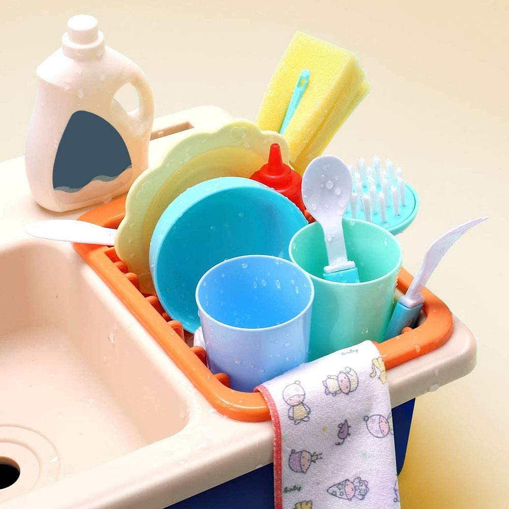 Kitchen Sink Toys Water Playset Cooking Stove Play with Running Water House Wash Up Kitchen Sets with Play Dishes Accessories for Toddlers