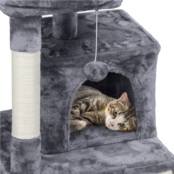 Topeakmart 36'' H Cat Tree Tower with Double Condos Scratching Posts， Dark Gray