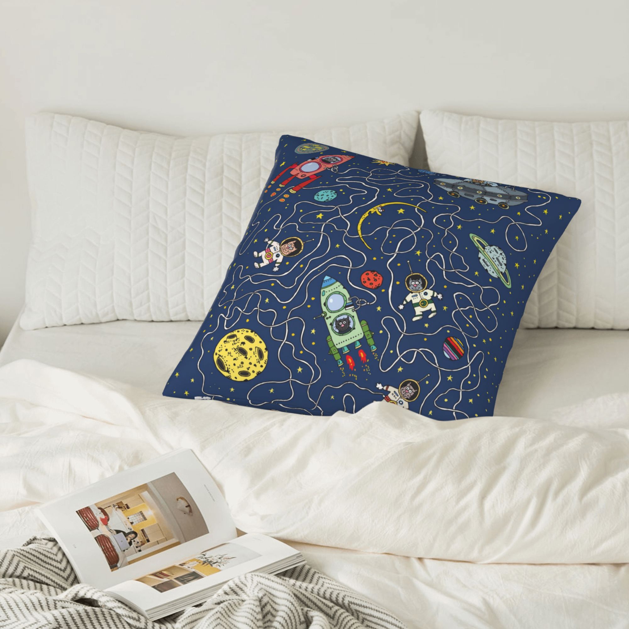 ZICANCN Space Astronaut Cat Rocket Decorative Throw Pillow Covers, Bed Couch Sofa Decorative Knit Pillow Covers for Living Room Farmhouse 24