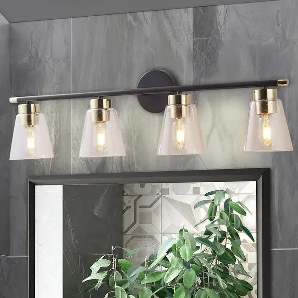 ExBrite 3-light Bathroom Dimmable Gold Vanity Lights Modern Wall Sconce Lighting with Seeded Glass