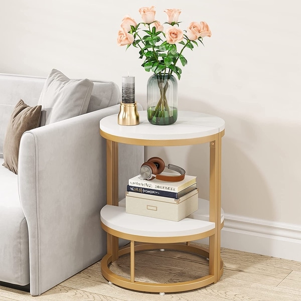 Narrow End Table Half Round with Metal Frame， Slim C Table