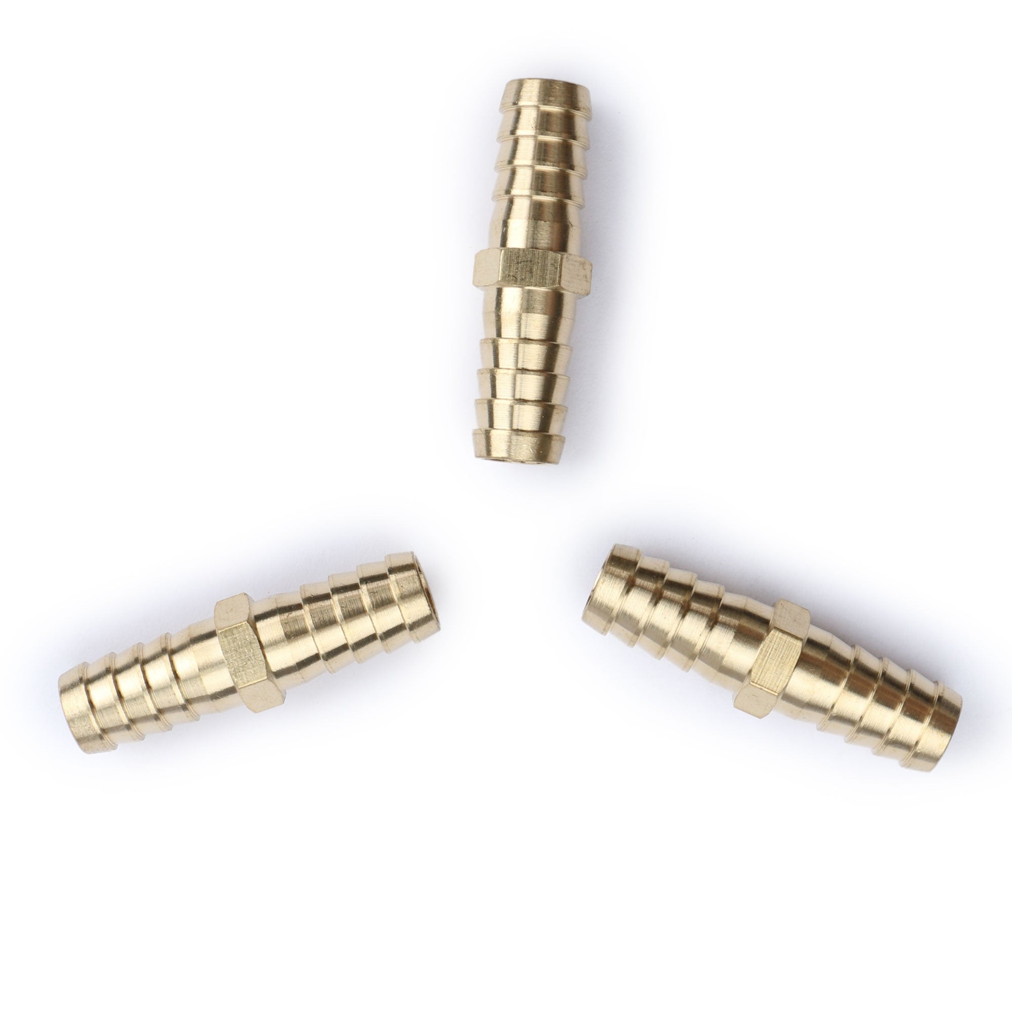 U.S. Solid Brass Hose Barbed Splicer， 3 pcs Round Equal Hose Joint， Brass Hose Fitting Connector， With 6 Clamps， 1/2