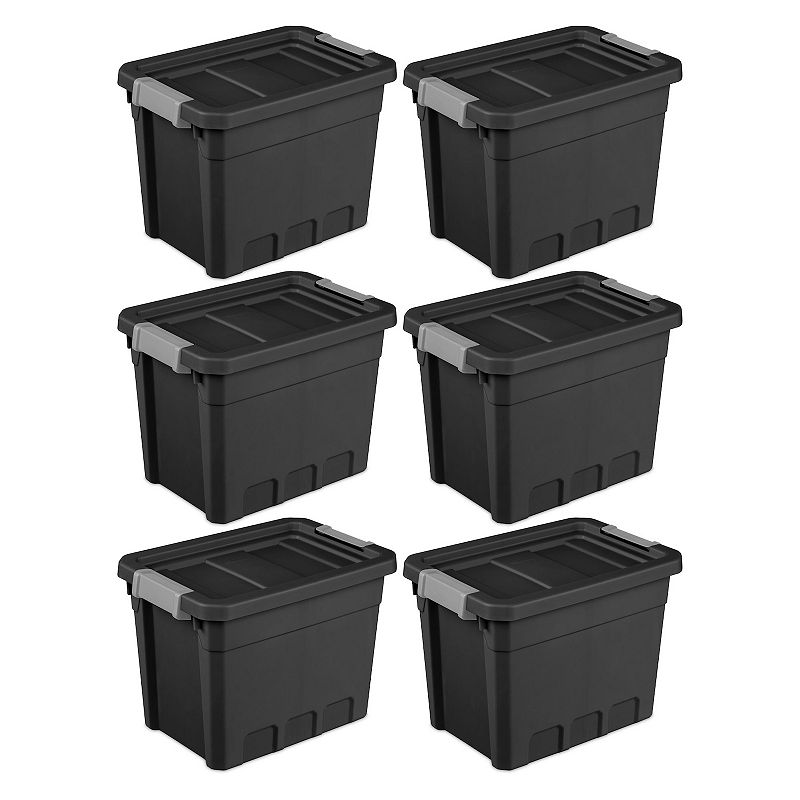 Sterilite 7.5 Gal Rugged Industrial Storage Totes w/ Latch Lids， Black (6 Pack)