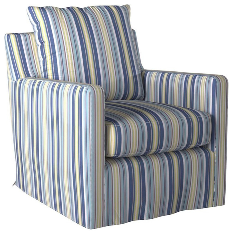 Pemberly Row Fabric Slipcovered Swivel Chair in Navy/Beach Striped   Contemporary   Armchairs And Accent Chairs   by Homesquare  Houzz