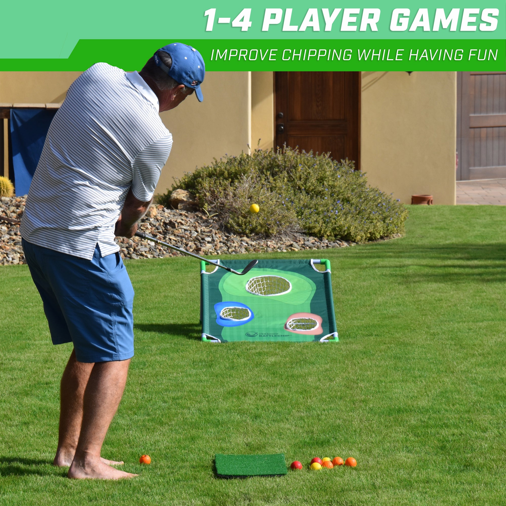 GoSports BattleChip Backyard Golf Cornhole Game, Includes Chipping Target, 16 Foam Balls, Hitting Mat and Carrying Case