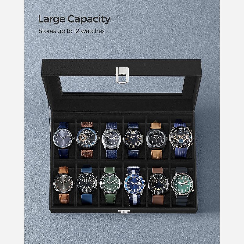 Watch Box 12 Mens Watch Organizer Jewelry Display Case with Lock and Keys