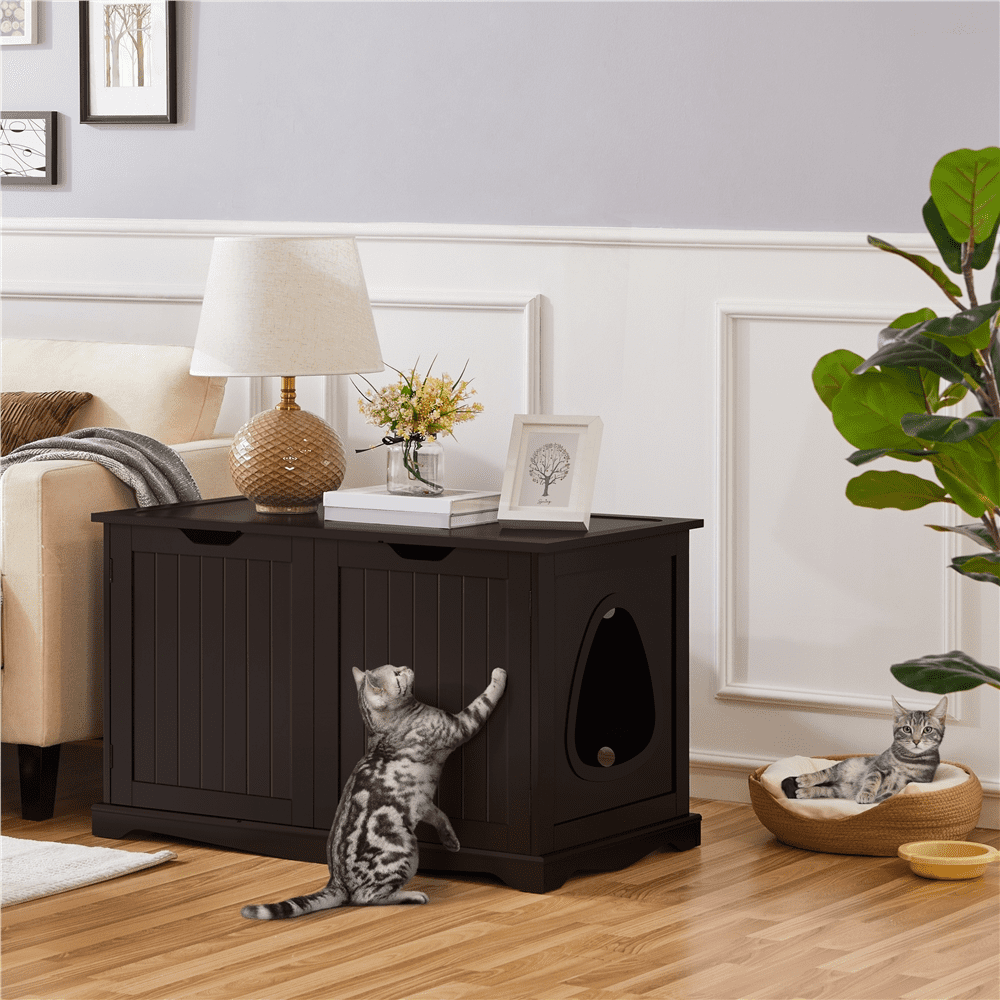 Yaheetech Wooden Cat Litter Box with Divider and Partition， Espresso