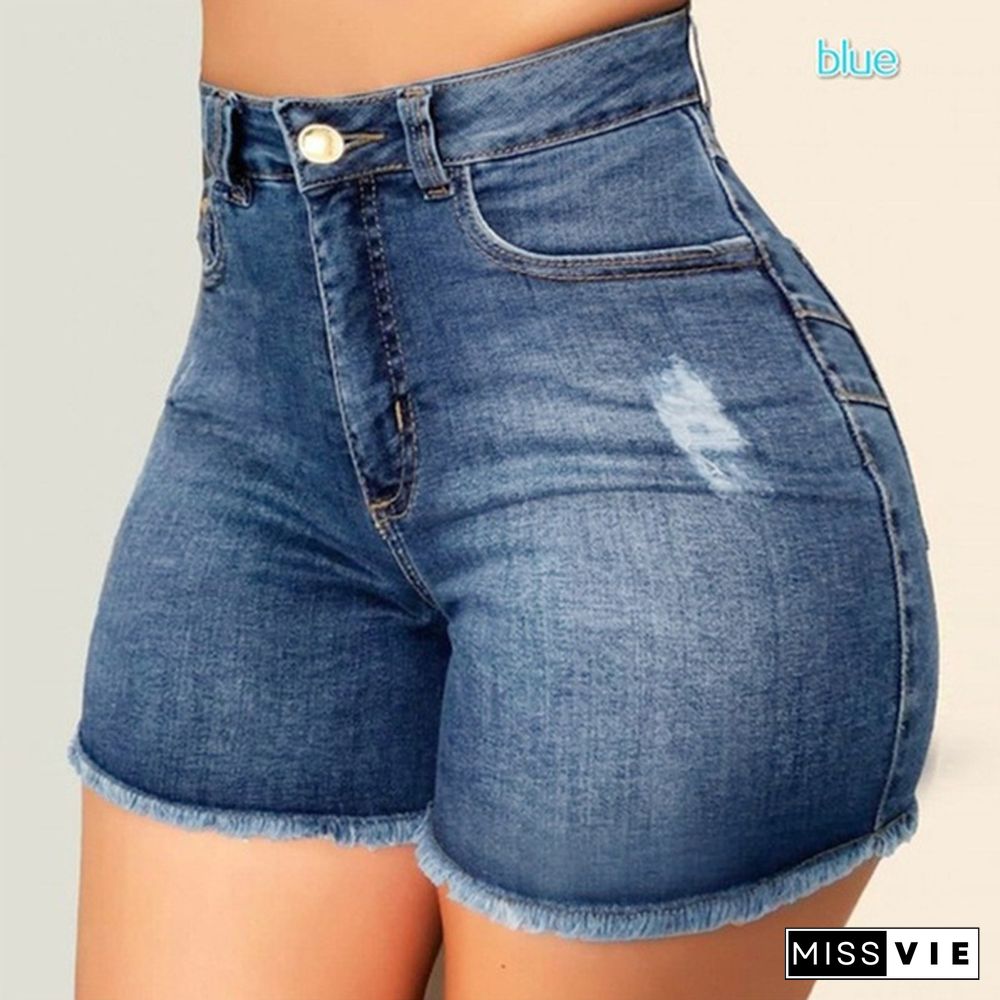 High Quality Women Short Jeans High Waist Denim Shorts Female Hot Shorts Summer High Elasticity Short Pants