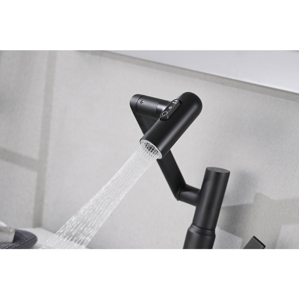 Single-Handle 1-Hole Bathroom Sink Faucet w3-Spray Functions  Temperature Display 360-Degree Rotary Arm in Matte Black EC-W121765120