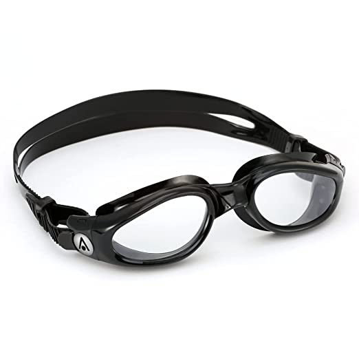 Aquasphere Kaiman Adult Swimming Goggles - The Original Curved Lens Goggle, Comfort & Fit for the Active Swimmer | Unisex Adult, Clear Lens, Black/Black Frame