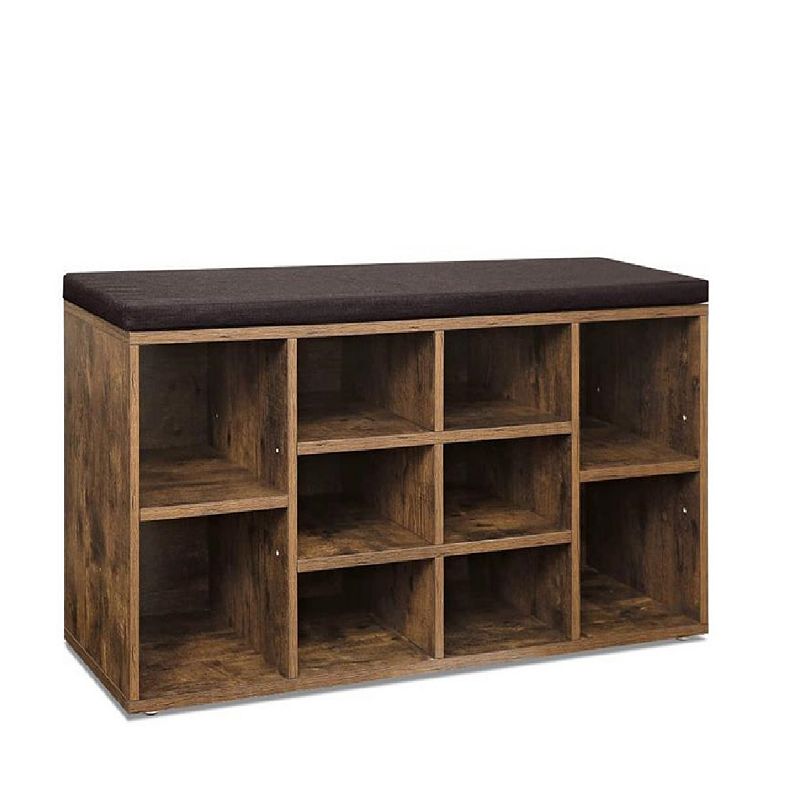 Cubbie Shoe Cabinet Storage Bench with Cushion， Adjustable Shelves