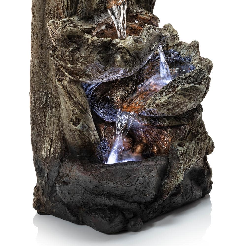 Alpine Corporation 14 in. Tall Indoor Tiered Log Tabletop Fountain with LED Lights WIN794S