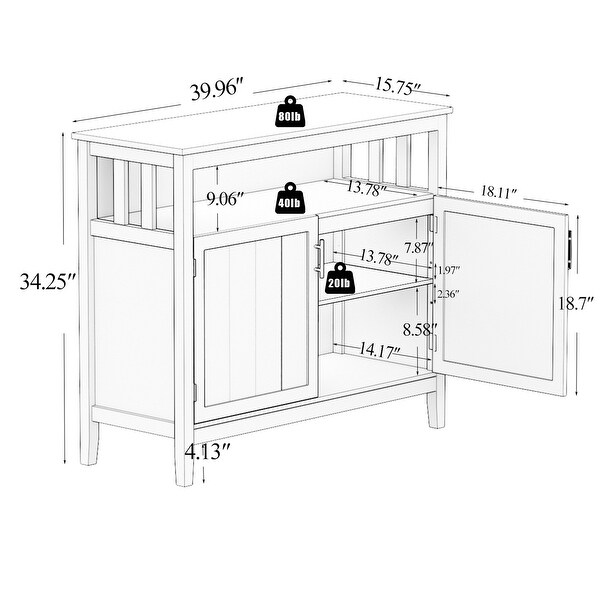 Wood Sideboard Storage Cabinet with Open Storage Shelf， Adjustable Shelf and Metal Handles