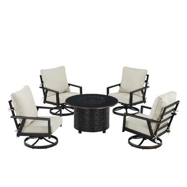 Black Aluminum Fire Table Set with Four Club Chairs