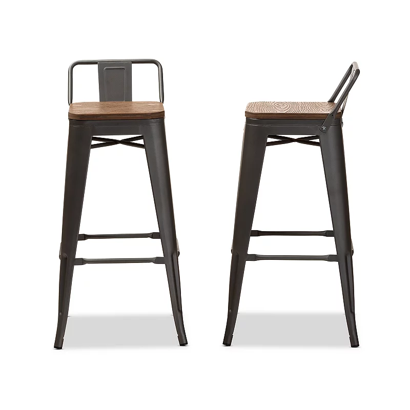 Baxton Studio Henri Low Backrest Bar Stool 2-piece Set