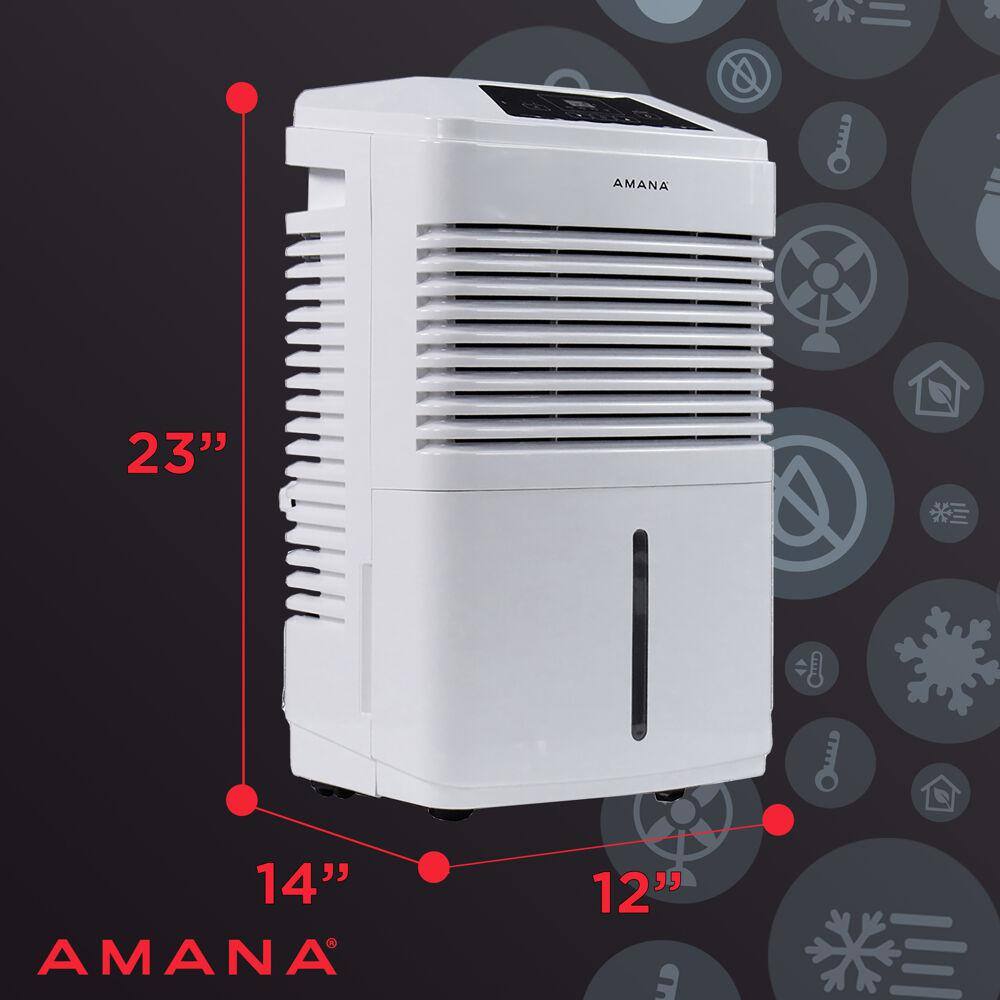 Amana 35 pt. Portable Dehumidifier with Adjustable Humidistat Auto Shut-Off 24-Hour Timer for Bathrooms Basements Bedrooms AMAD351BW