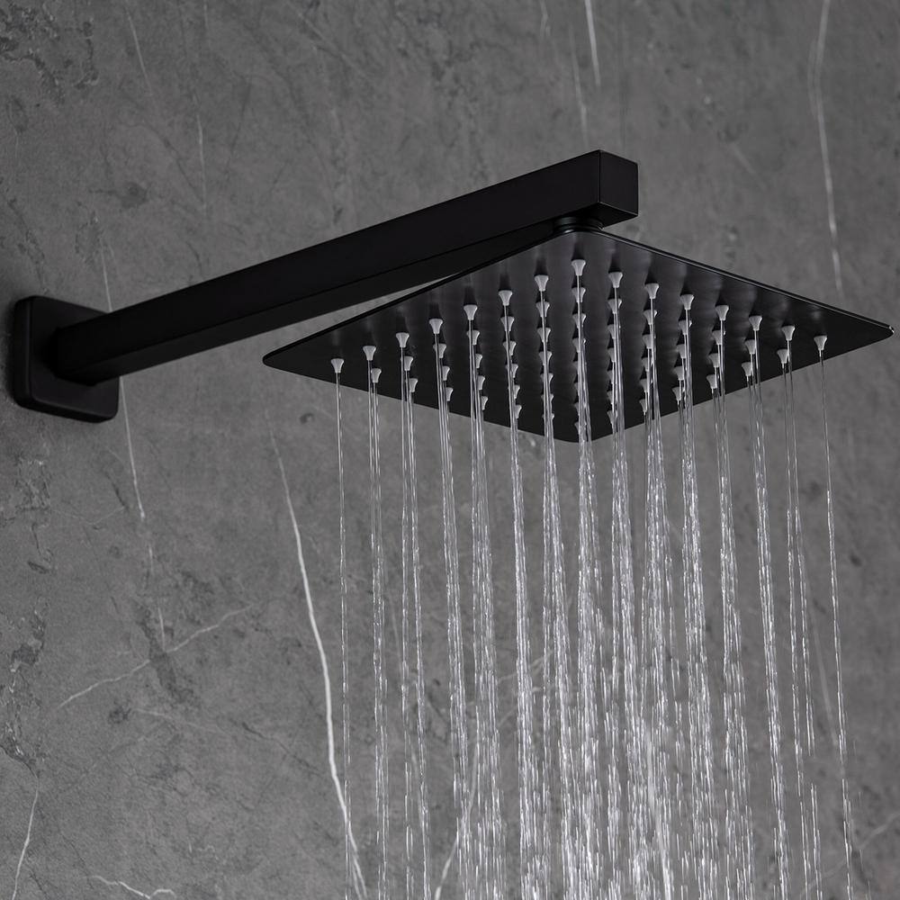 IHOMEadore 1-Spray Square Hand Shower and Showerhead from Wall Combo Kit with Slide Bar in Matte Black (Valve Included) RCS85010MB