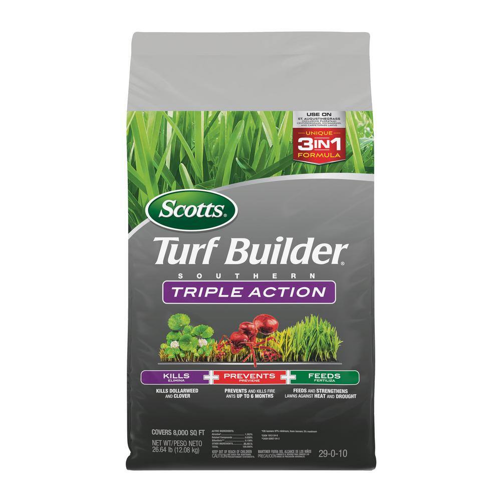 Scotts Turf Builder 26.64 lbs. 8000 sq. ft. Southern Triple Action Weed Killer Fire Ant Preventer Lawn Fertilizer 26008A