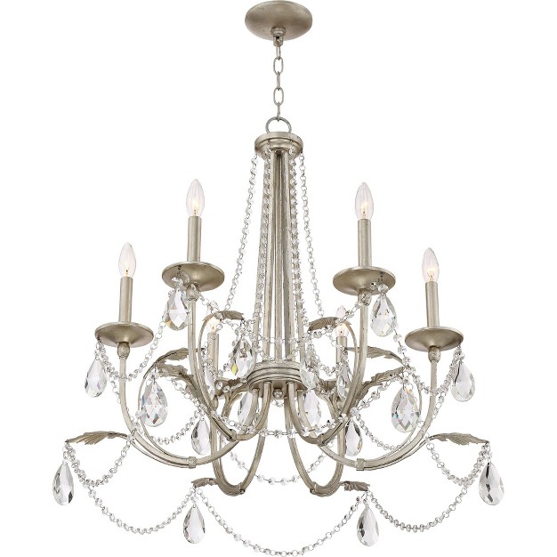 Wide French Beaded Crystal 6 light Fixture For Dining Room House Foyer Kitchen Island Entryway Bedroom