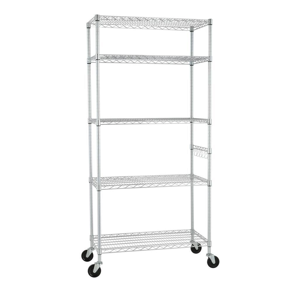 TRINITY EcoStorage Chrome 5-Tier Rolling Steel Wire Shelving Unit (36 in. W x 77 in. H x 18 in. D) TBFZ-0906