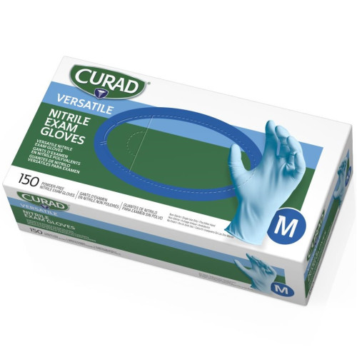 Curad Nitrile Exam Glove， Powder-Free， Medium， 150/Box (CUR9315)