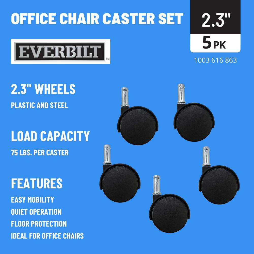 Everbilt 2.3 in. Black Plastic and Steel Twin Wheel Swivel Friction-Grip Stem Office Chair Caster with 75 lb. Load Rating 4327744EV