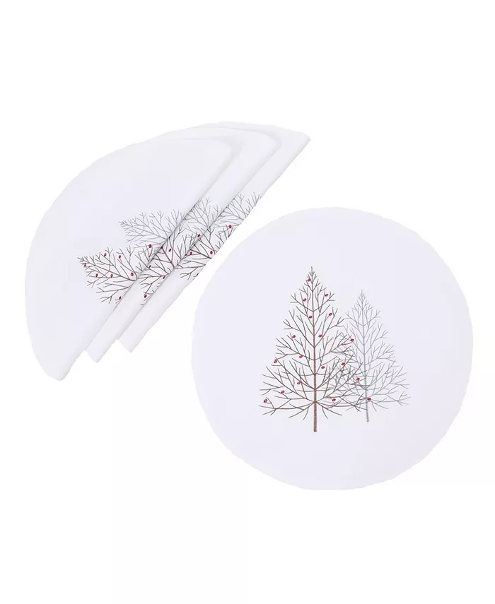 Manor Luxe Festive Trees Embroidered Christmas Placemats 16 Round Set of 4