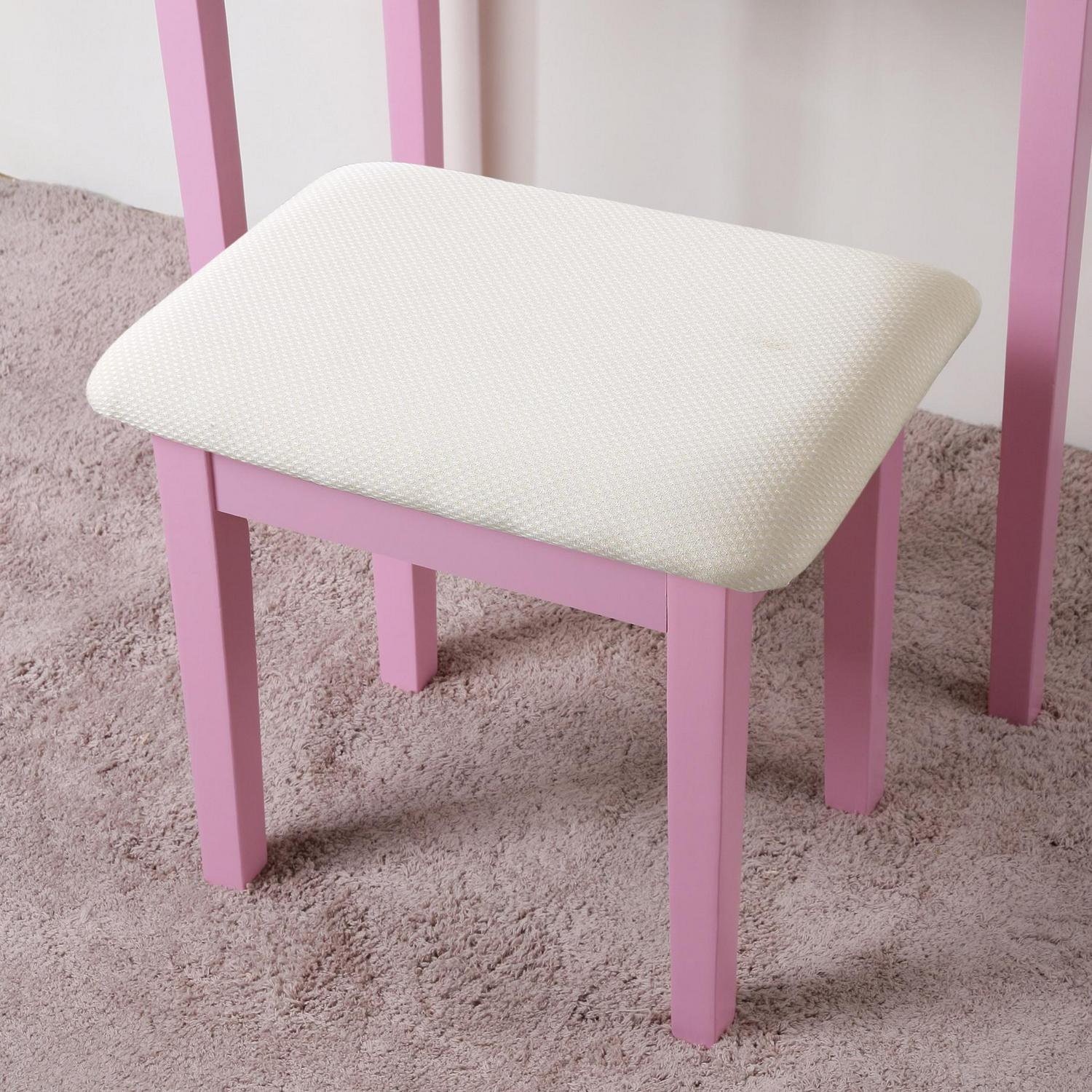 Roundhill Furniture Moniya Wood Vanity Table and Stool Set， Pink