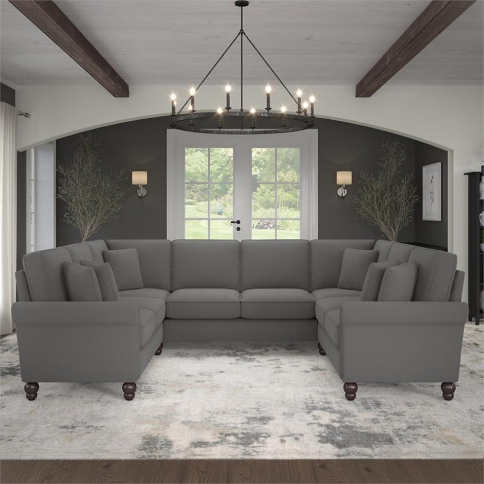 Coventry 113W U Shaped Sectional Couch in Dark Gray Microsuede   Sectional Sofas   by Homesquare  Houzz