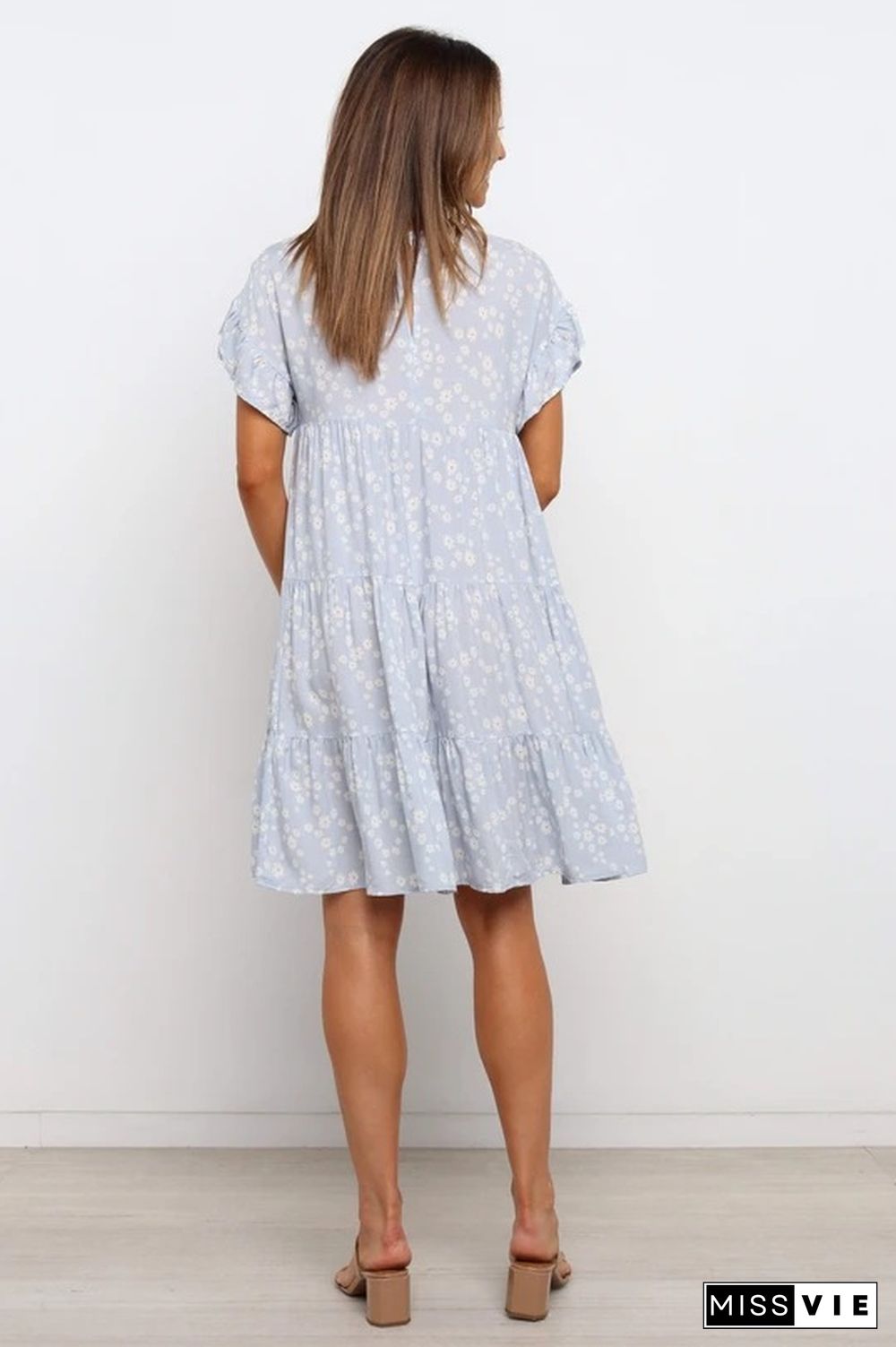 Floral Printed Short Sleeve Splicing Dress