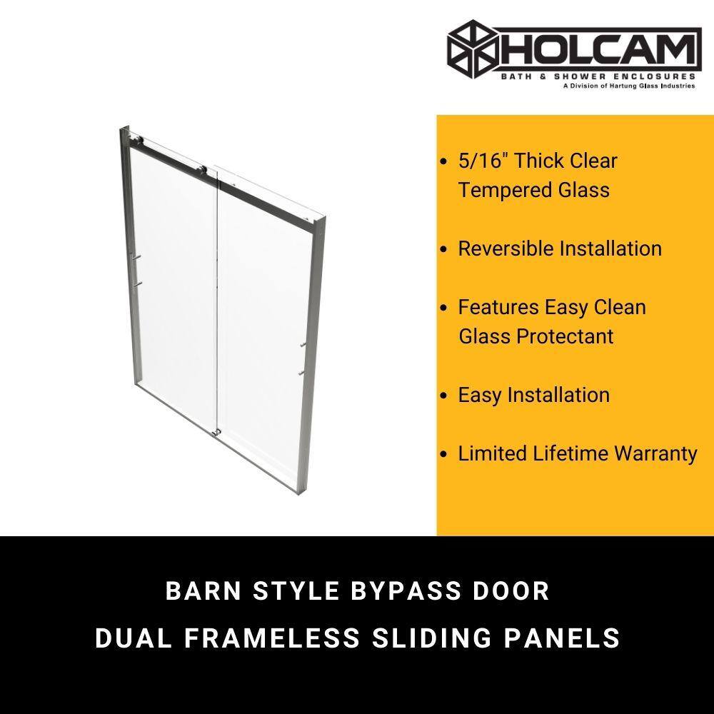 Holcam Luna Lite 60 in. W x 60.5 in. H Bypassing Frameless Bathtub Sliding Door in Brushed Gold Finish with Clear Glass L2BTE.BGD.CLR.6060.EC2