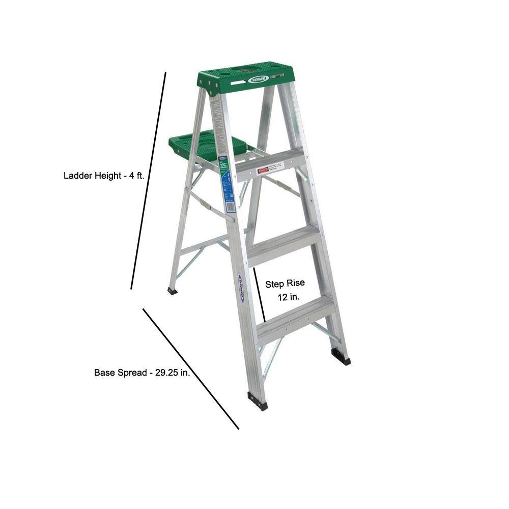 Werner 4 ft. Aluminum Step Ladder 225 lb. Load Capacity Type II Duty 354