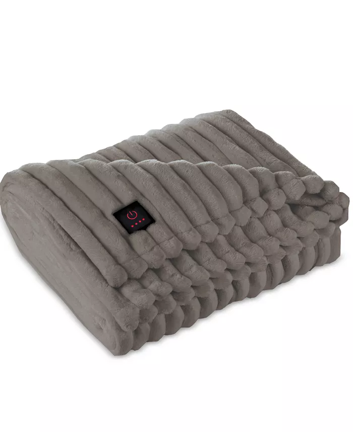 Brookstone Ribbed Faux Fur Heated Throw， 50