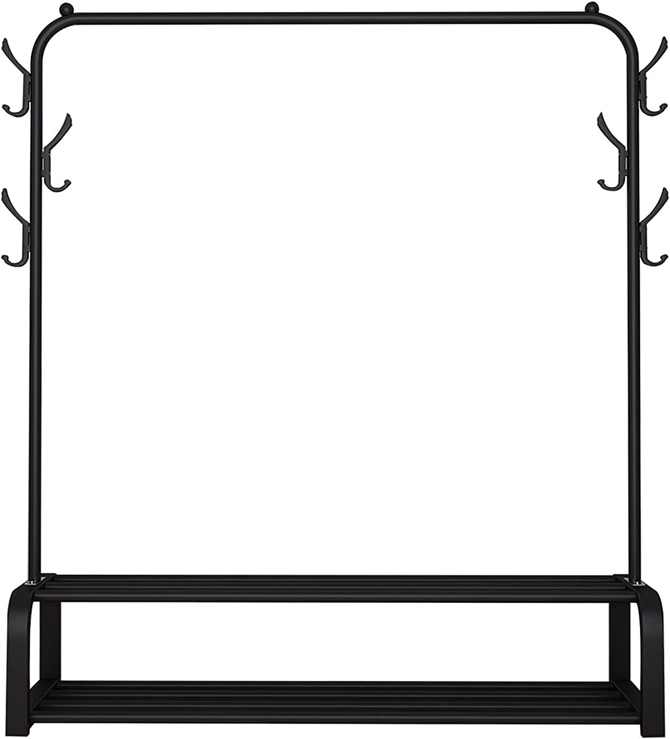 Clothes Rack,Clothing Rack for Hanging Clothes, Garment Rack with Two Lower Storage and 6 Hooks, Black