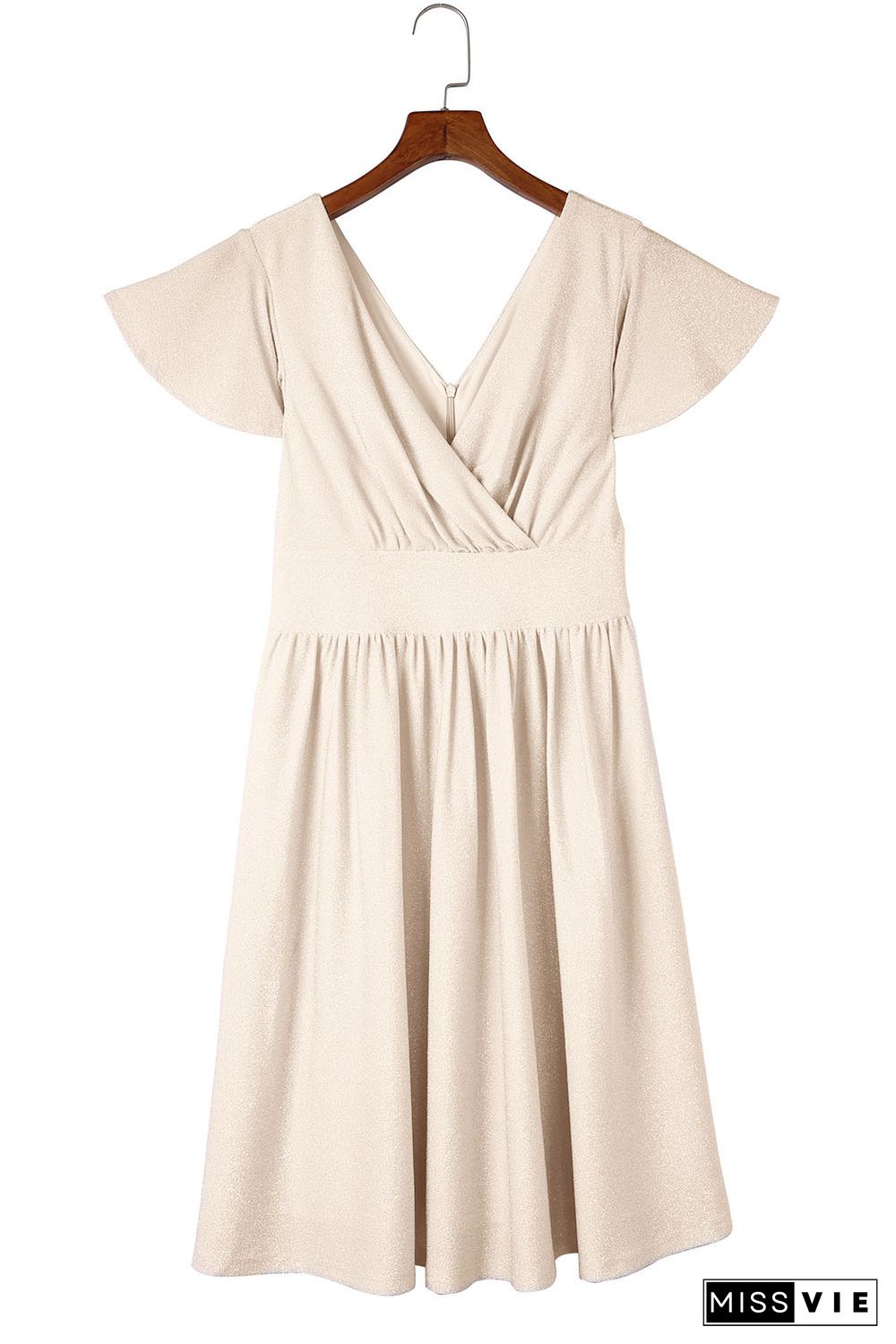 Khaki V Neck Wrap Ruched Flowy Midi Dress