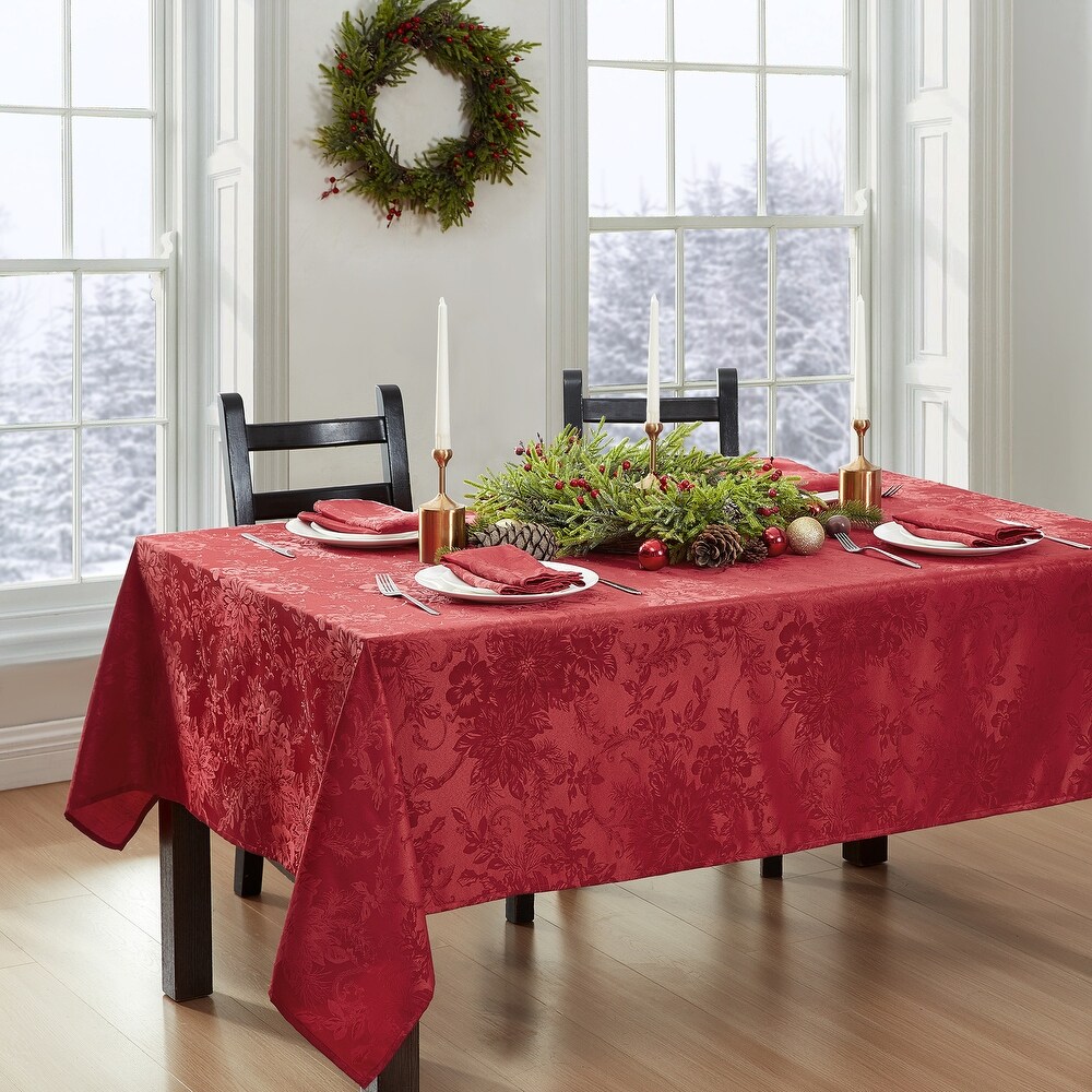 Porch   Den Prahl Jacquard Poinsettia Tablecloth