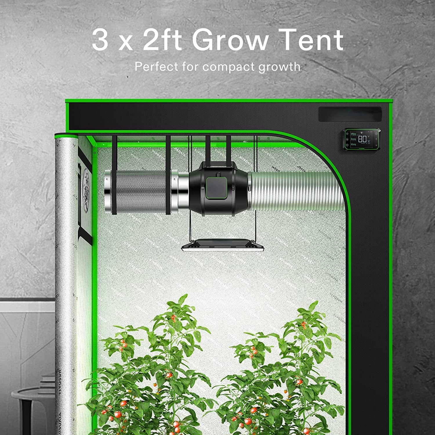 S326 36”x20”x63” Grow Tent  High Reflective Mylar with Observation  and Floor Tray for Hydroponics Indoor Plant for VS1000/VS2000