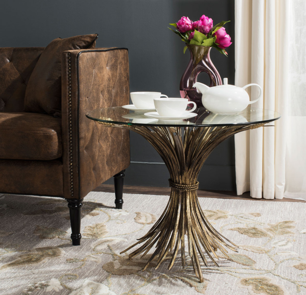 Barbara Sheaf Gold Leaf Accent Table Antique Gold   Contemporary   Side Tables And End Tables   by Peachtree Fine Furniture  Houzz